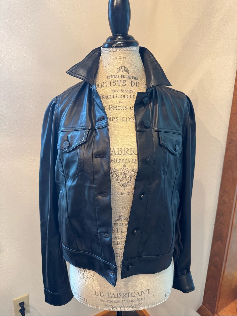 GAP Black Leather Button-Front Jacket